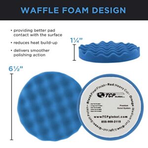 TCP Global 6.5" Waffle Foam and Wool Buffing & Polishing Set - 5 Waffle Foam Pads & 1 Natural Wool Pad - for Hook & Loop Backing