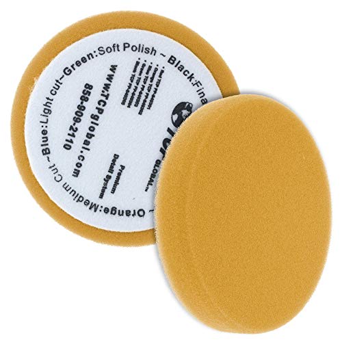 TCP Global 6.5" Orange Flat Medium Cut Grip Foam Polish Buff Pad - DA Hook & Loop