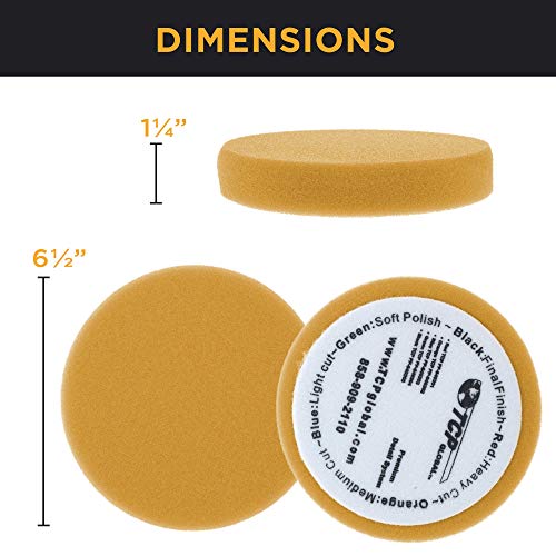 TCP Global 6.5" Orange Flat Medium Cut Grip Foam Polish Buff Pad - DA Hook & Loop