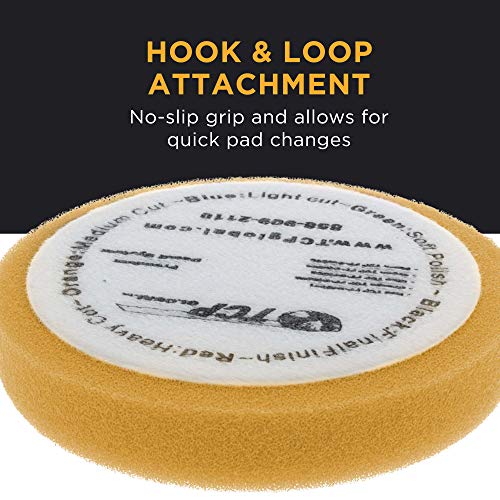 TCP Global 6.5" Orange Flat Medium Cut Grip Foam Polish Buff Pad - DA Hook & Loop