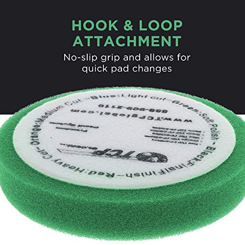 6.5" Green Flat Soft Polishing Grip Foam Polish Pad - DA Hook & Loop - Polish Car, Auto Polisher Detailing Buffing - Designed for Finishing, Pre-Finishing on All Paint Surfaces, Paint Sealants, Waxes