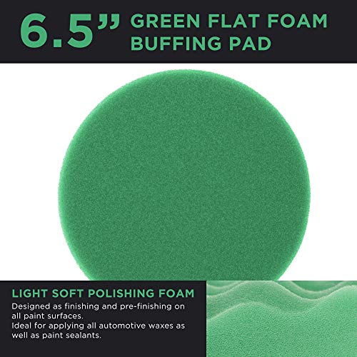 6.5" Green Flat Soft Polishing Grip Foam Polish Pad - DA Hook & Loop - Polish Car, Auto Polisher Detailing Buffing - Designed for Finishing, Pre-Finishing on All Paint Surfaces, Paint Sealants, Waxes