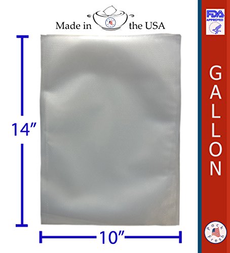 PackFreshUSA: Gallon Vacuum Sealer Bags (10" x 14") - Pre-Cut - BPA Free - Heat Sealable - Heavy Duty - Commercial Grade - Meal Prep - Sous Vide - Made in USA - 100 Pack