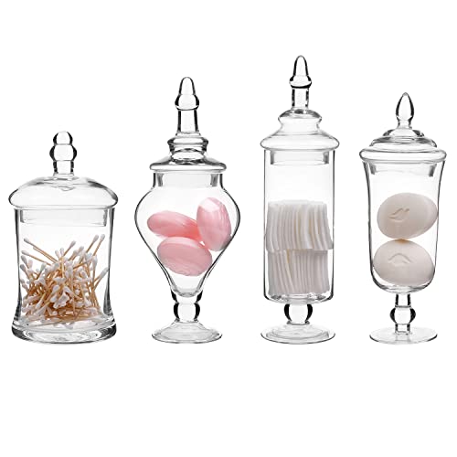 MyGift Clear Glass Apothecary Jars with Lids, Decorative Wedding Candy Serving Canisters, Set of 4