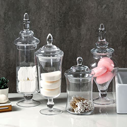 MyGift Clear Glass Apothecary Jars with Lids, Decorative Wedding Candy Serving Canisters, Set of 4