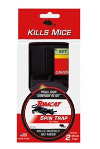 tomcat spin trap for mice, fully enclosed mouse trap provides a quick, no-mess kill, 2 traps