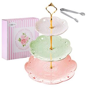 jusalpha 3-tier porcelain cake stand-dessert stand-cupcake stand-tea party serving platter (3 color-gold)