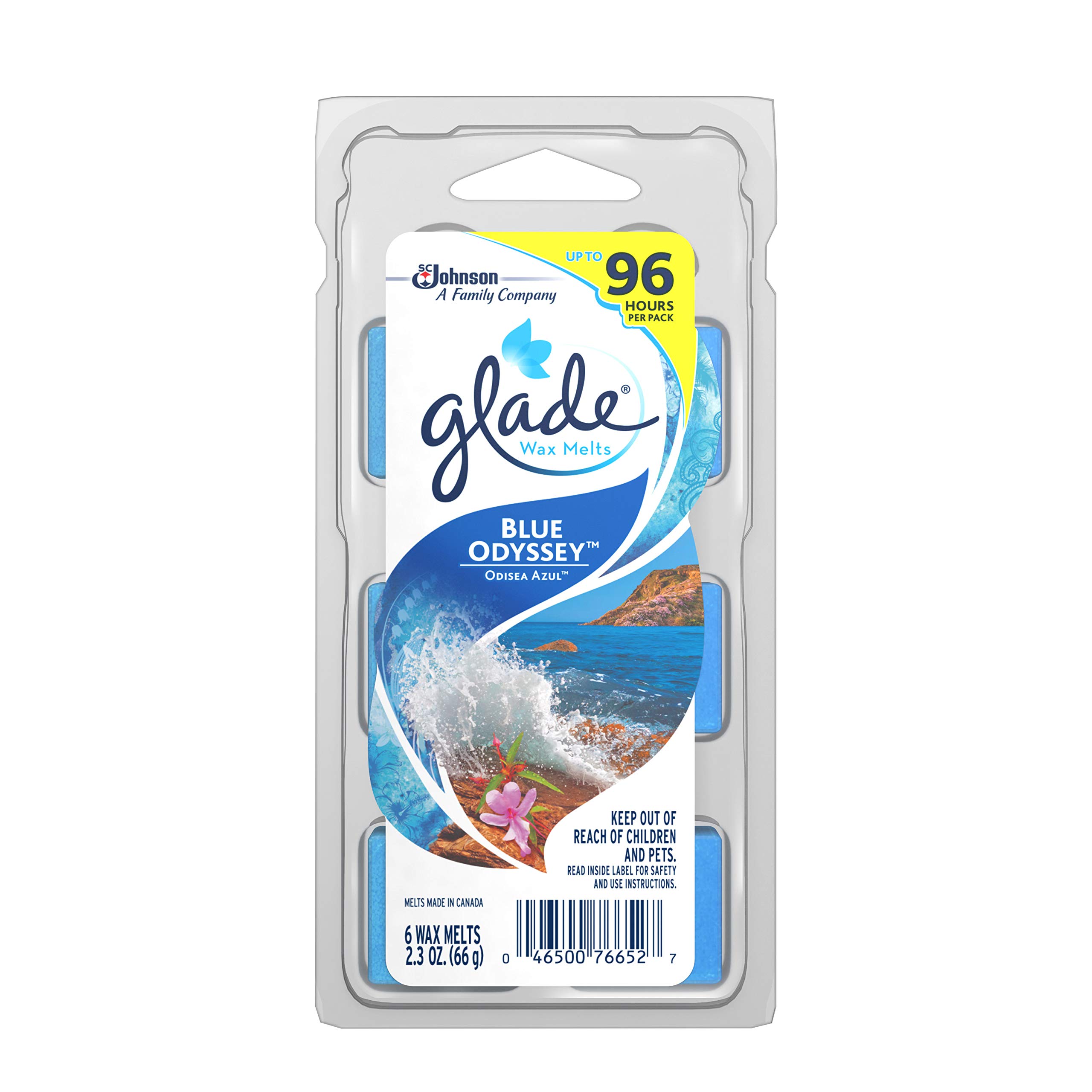 Glade Wax Melts Air Freshener, Scented Candles with Essential Oils for Home and Bathroom, Blue Odyssey, 6 Count