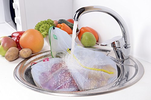 BahrEco Reusable Produce Bags - Premium Washable Mesh Bags for Grocery Shopping & Storage of Fruit Vegetable & Garden Produce - Eco Friendly Net Bags