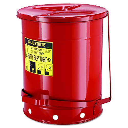 JUSTRITE 09500 Red Oily Waste Can, 14gal, Lever Lid