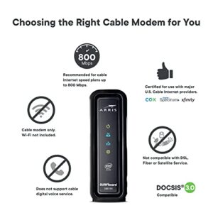 ARRIS SURFboard SB6190 DOCSIS 3.0 32 x 8 Gigabit Cable Modem | Comcast Xfinity, Cox, Spectrum | 1 Gbps Port | 800 Mbps Max Internet Speeds | Easy Set-up SURFboard Central App | 2 Year Warranty,Black