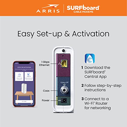 ARRIS SURFboard SB6190 DOCSIS 3.0 32 x 8 Gigabit Cable Modem | Comcast Xfinity, Cox, Spectrum | 1 Gbps Port | 800 Mbps Max Internet Speeds | Easy Set-up SURFboard Central App | 2 Year Warranty,Black