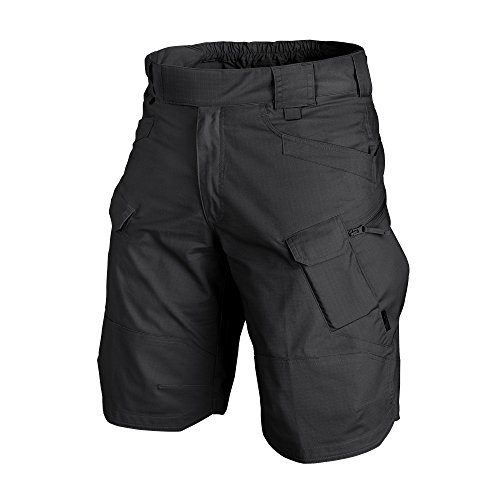 Helikon-Tex Urban (UTK) Tactical Shorts for Men - Lightweight & Breathable Cargo Shorts for Tactical, Military, Police, Hiking, & Hunting (Black Polycotton Ripstop W32, L11)