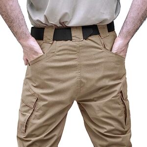 TACVASEN Mens Hiking Cargo Pants Military Pants Men Adventure Pants Windproof Hunting Pants Quick-Dry Outdoor Trousers Waterproof Tactical Pants Khaki