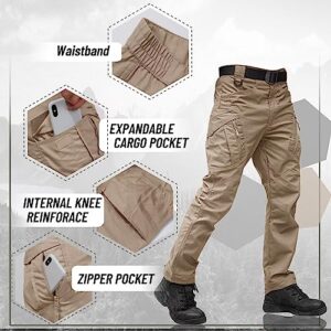 TACVASEN Mens Hiking Cargo Pants Military Pants Men Adventure Pants Windproof Hunting Pants Quick-Dry Outdoor Trousers Waterproof Tactical Pants Khaki