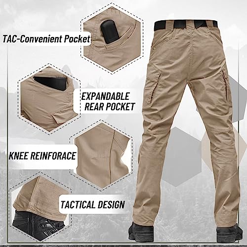 TACVASEN Mens Hiking Cargo Pants Military Pants Men Adventure Pants Windproof Hunting Pants Quick-Dry Outdoor Trousers Waterproof Tactical Pants Khaki