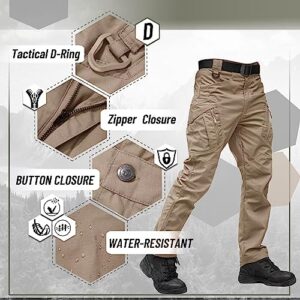 TACVASEN Mens Hiking Cargo Pants Military Pants Men Adventure Pants Windproof Hunting Pants Quick-Dry Outdoor Trousers Waterproof Tactical Pants Khaki