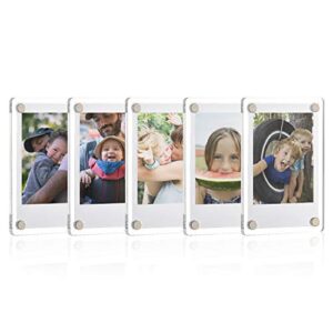 one wall acrylic fridge magnetic frame, double sided photo refrigerator magnet picture frame for fujifilm instax mini, 2.36 x 3.54 inch, pack of 5