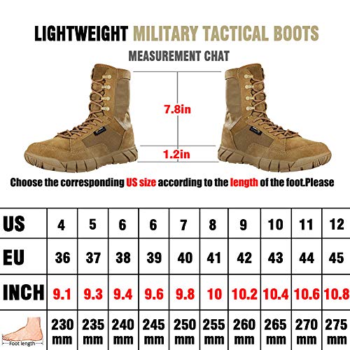 PAVEHAWK Men's 8 inch Tactical Boots Outdoor Casual Lightweight Coyote Military Boots for Hiking Work Combat