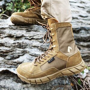 PAVEHAWK Men's 8 inch Tactical Boots Outdoor Casual Lightweight Coyote Military Boots for Hiking Work Combat