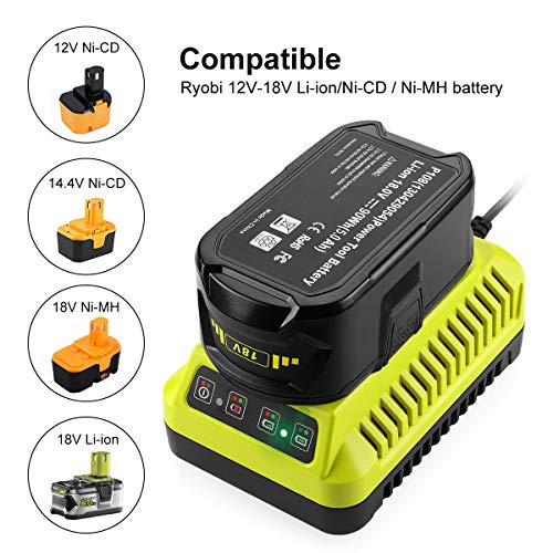 Energup Replacement Ryobi P117 Dual Chemistry Charger Li-ion & Ni-cad Ni-Mh Battery Charger 12V 18V MAX for Ryobi One+ Plus Battery P100 P102 P103 P105 P107 P108 1400670 P117 P118 Ryobi Charger