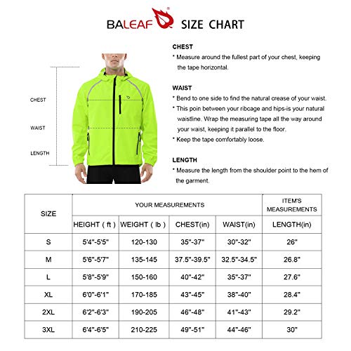 BALEAF Men's Cycling Rain Jacket Waterproof Windbreaker Running Hiking Travel Golf Gear Lightweight Hood Packable Reflective Yellow M