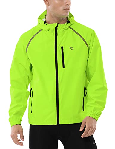 BALEAF Men's Cycling Rain Jacket Waterproof Windbreaker Running Hiking Travel Golf Gear Lightweight Hood Packable Reflective Yellow M