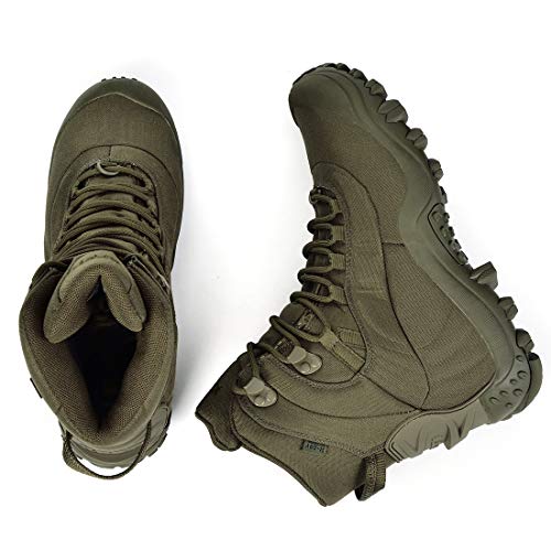 SKENARY Men's Tactical 8 Mid Combat Waterproof Military Boots, Olive Green, 11