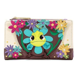 loungefly disney tangled pascal flower faux leather flap wallet