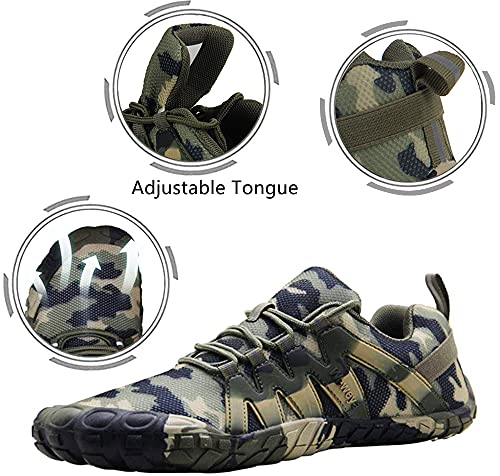 Barefoot Shoes Men Workout Gym Cross Training Five Fingers Minimalist Running Zero Drop Indoor Strength Weight Spin Wide Width Toe Box Camouflage Size 11 Camo Green