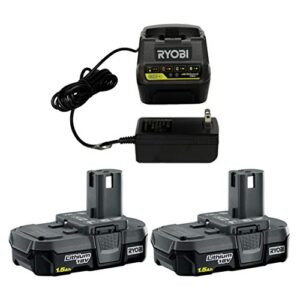 ryobi p118b 18v battery charger & (2) ryobi p189 18v 1.5 ah battery packs