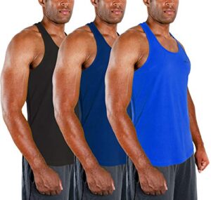 devops 3 pack men's y-back dri fit muscle gym workout tank top (3x-large, black/navy/blue)