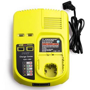 lilocaja replacement for ryobi 18v battery charger p117, for p118 3a one+ dual chemistry charger, compatible with ryobi 12v 18v one+ li-ion ni-cd ni-mh battery(not work with 12v li-ion battery)
