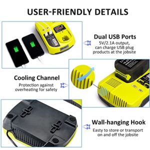 Lilocaja Replacement for Ryobi 18V Battery Charger P117, for P118 3A ONE+ Dual Chemistry Charger, Compatible with Ryobi 12V 18V ONE+ Li-Ion Ni-Cd Ni-Mh Battery(Not Work with 12V Li-Ion Battery)