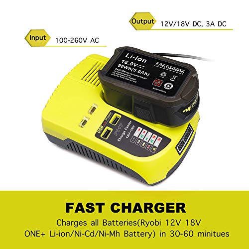 Lilocaja Replacement for Ryobi 18V Battery Charger P117, for P118 3A ONE+ Dual Chemistry Charger, Compatible with Ryobi 12V 18V ONE+ Li-Ion Ni-Cd Ni-Mh Battery(Not Work with 12V Li-Ion Battery)