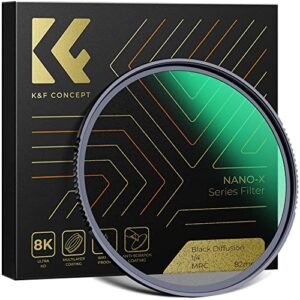k&f concept 49mm black diffusion 1/4 filter mist cinematic effect filter with 28 multi-layer coatings waterproof/scratch resistant for video/vlog/portrait photography
