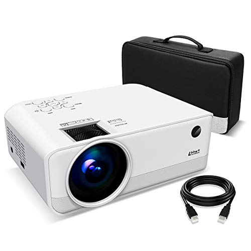 Living Enrichment Mini Projector, 1080P HD Supported Portable Video Projector, 7000 Lumen 50,000 Hours Led Lamp, 200'' Projection Display, Compatible with HDMI VGA USB DVD for Home Entertainment White