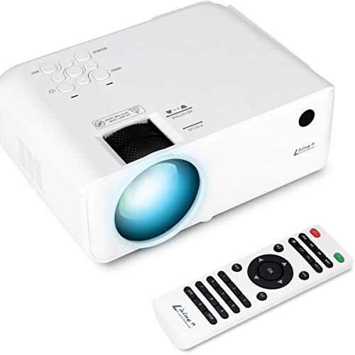 Living Enrichment Mini Projector, 1080P HD Supported Portable Video Projector, 7000 Lumen 50,000 Hours Led Lamp, 200'' Projection Display, Compatible with HDMI VGA USB DVD for Home Entertainment White