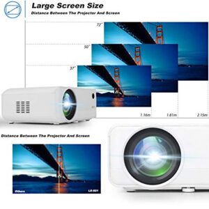 Living Enrichment Mini Projector, 1080P HD Supported Portable Video Projector, 7000 Lumen 50,000 Hours Led Lamp, 200'' Projection Display, Compatible with HDMI VGA USB DVD for Home Entertainment White