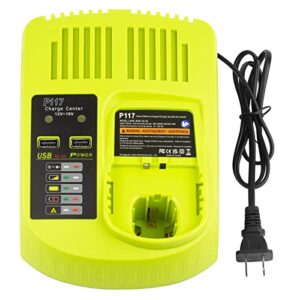 smart p117 quick charger (multi-chemistry) for ryobi 12v-18v one+ nicd/nimh/lithium tools battery charger fit p100 p101 p102 p103 p105 p107 p108 p122 p189 p191 p197 p200