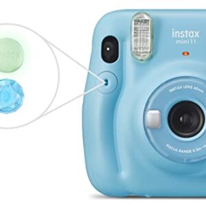 Fujifilm Instax Mini 11 Instant Film Camera with Automatic Exposure and Flash, Polaroid Camera, Fujinon 60mm Lens with Selfie Mirror, Optical Viewfinder - Sky Blue (Renewed)