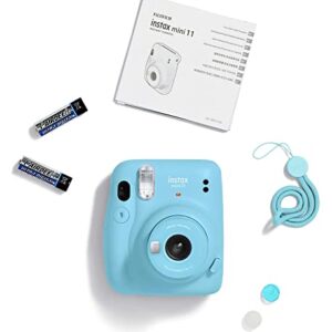 Fujifilm Instax Mini 11 Instant Film Camera with Automatic Exposure and Flash, Polaroid Camera, Fujinon 60mm Lens with Selfie Mirror, Optical Viewfinder - Sky Blue (Renewed)