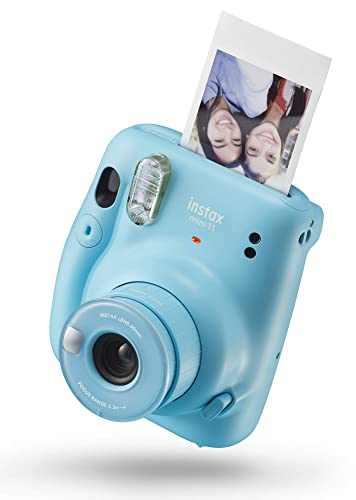 Fujifilm Instax Mini 11 Instant Film Camera with Automatic Exposure and Flash, Polaroid Camera, Fujinon 60mm Lens with Selfie Mirror, Optical Viewfinder - Sky Blue (Renewed)