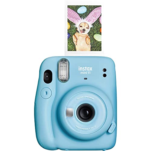 Fujifilm Instax Mini 11 Instant Film Camera with Automatic Exposure and Flash, Polaroid Camera, Fujinon 60mm Lens with Selfie Mirror, Optical Viewfinder - Sky Blue (Renewed)