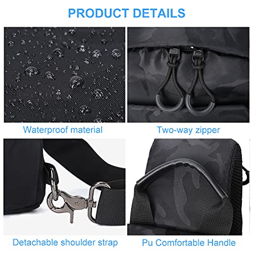 Small Sling Crossbody Backpack Shoulder Messenger Bag for Men Women, Mini Anti Theft One Strap Motorcycle Backpack Sling Tactical Chest Bag for Hiking Walking Biking Travel Cycling Camouflage Black