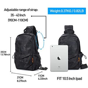 Small Sling Crossbody Backpack Shoulder Messenger Bag for Men Women, Mini Anti Theft One Strap Motorcycle Backpack Sling Tactical Chest Bag for Hiking Walking Biking Travel Cycling Camouflage Black