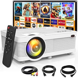 mini projector, latest upgraded home projector full hd 1080p and 200" display supported, compatible w/tv stick, smartphone, hdmi, av, sd