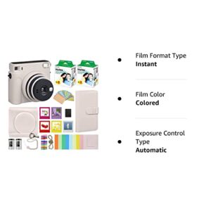 Fujifilm Instax Square SQ1 Instant Camera Chalk White with Carrying Case + Fuji Instax Film Value Pack (40 Sheets) Accessories Bundle, Photo Album, Assorted Frames + More