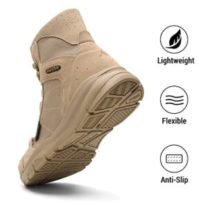 NORTIV 8 Men's Lightweight Hiking Work Boots 6 Inches Tactical Military Boots Lightweight Outdoor Motorcycle Combat Boots SNMT221M Sand Size 14 M US