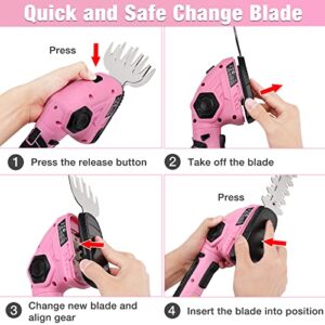 WORKPRO Pink Cordless Grass Shear & Shrubbery Trimmer - 2 in 1 Handheld Hedge Trimmer 7.2V Electric Grass Trimmer Hedge Shears/Grass Cutter 2.0Ah Rechargeable Lithium-Ion Battery - Pink Ribbon